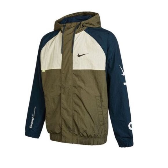 Nike Alphabet Logo Printing Colorblock Hooded Jacket Windbreaker Size M - Picture 3 of 13